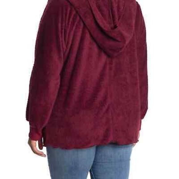 New Forgotten Grace Wine Red Faux Shearling Hooded Front Cardigan Women's Size M - Picture 2 of 6